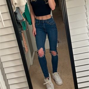 Free People High Rise Busted Knee Ripped Skinny Jeans